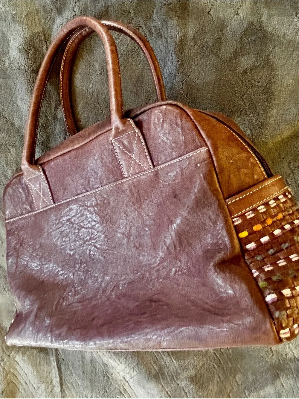 Carlo Carmaquini Tibetan Kid Skin Leather Bag Plum Italy